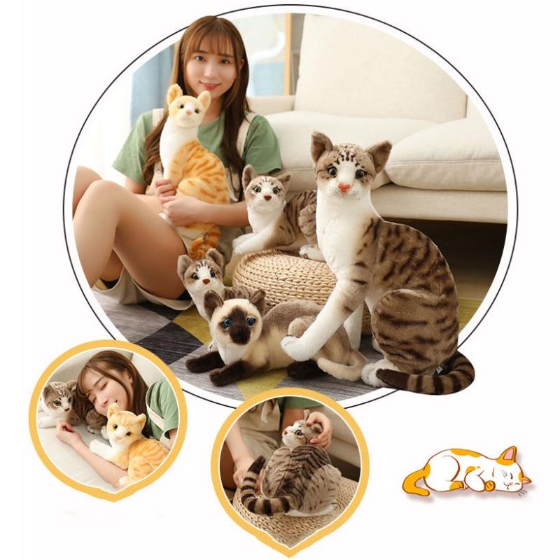 Yuzu Sweet Plush Cat Doll Realistic Grey And White Kitty Toy