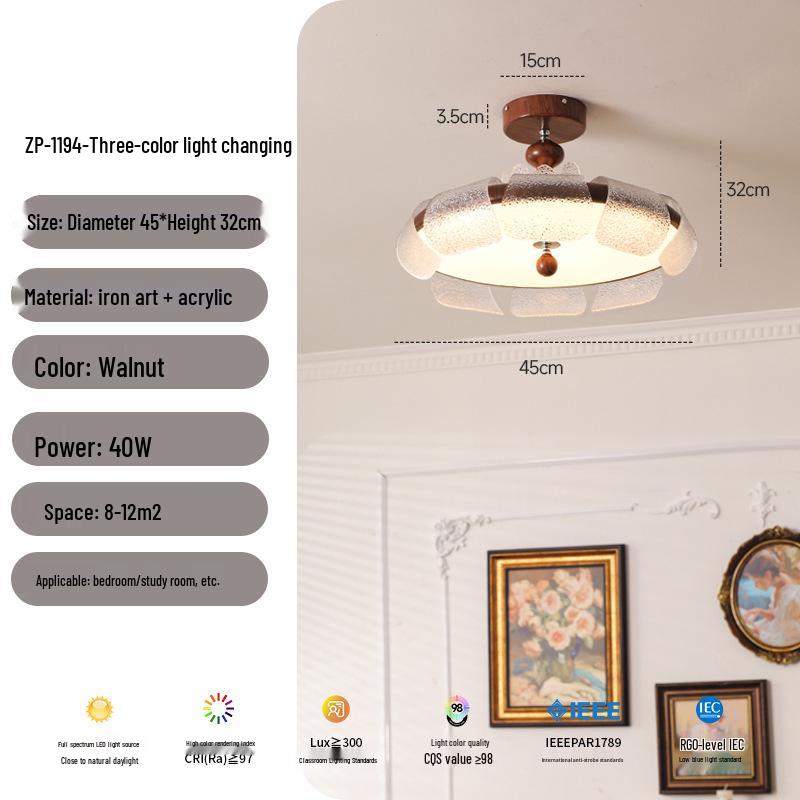 Retro Chinese Style Master Bedroom Ceiling Light – Minimalist, High-End, Full Spectrum Eye Protection Lighting Tri-color Light