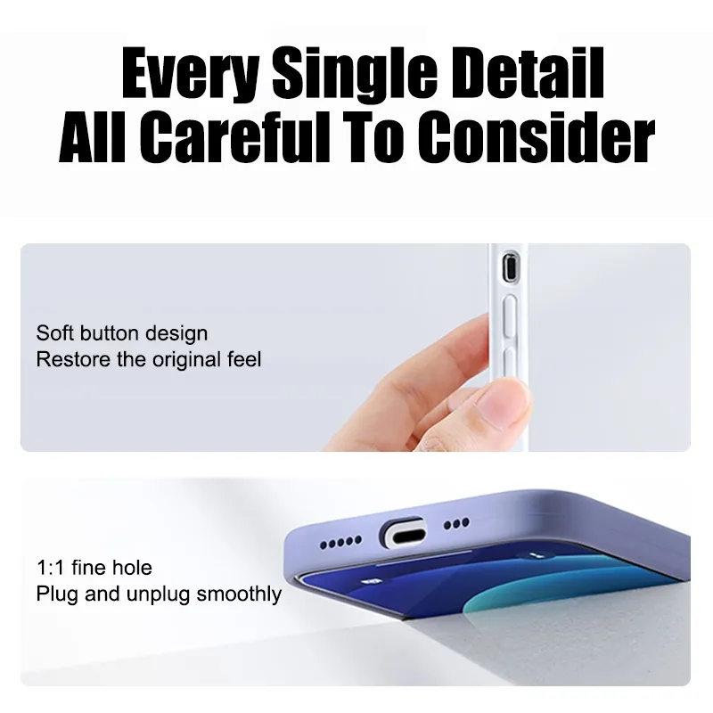 Liquid Silicone Case For iPhone 14 12 11 13 15 Pro Max Mini Luxury Shockproof Cover X XR XS 6 7 8 14 Plus SE Accessory