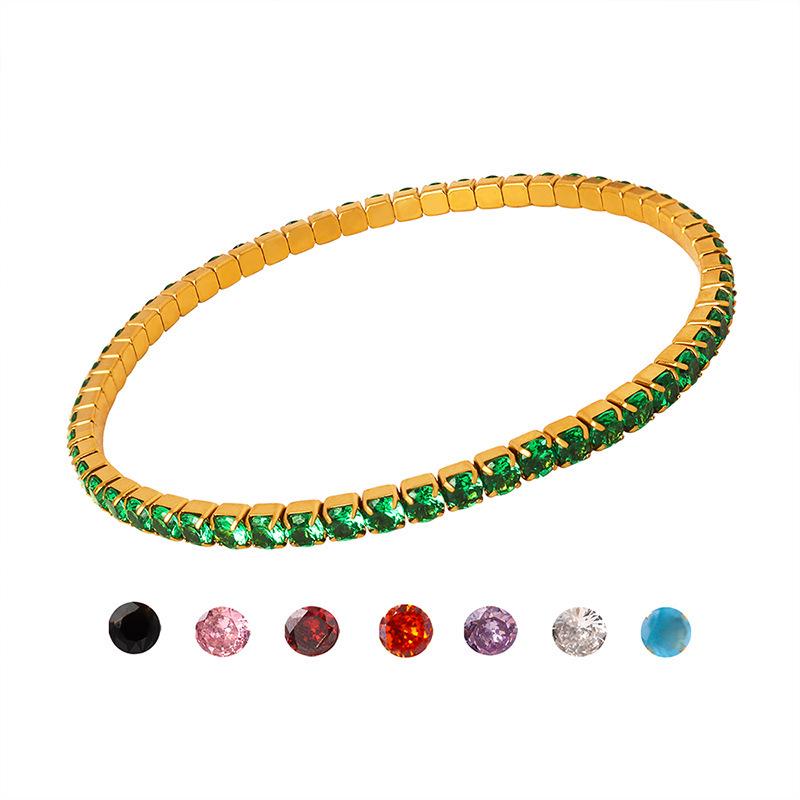 Colorful Elastic Zircon Bracelet: 18K Gold-Plated Titanium Steel, Versatile & Elegant for Women