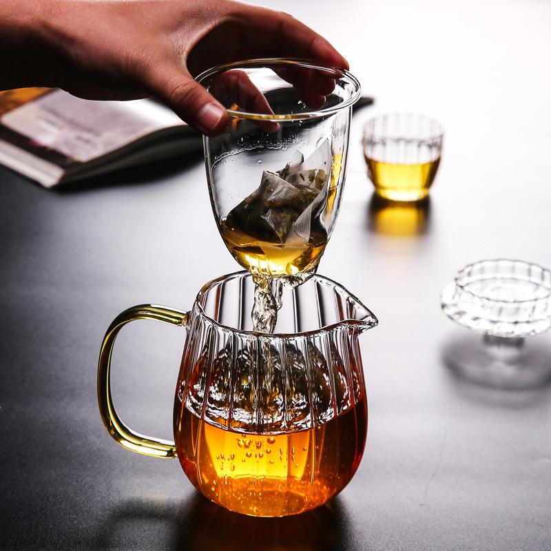 Heat Resistant Stripe Glass Teapot with Infuser Borosilicate Glass Tea Pot Stovetop Safe for Blooming Tea, Loose Leaf Tea