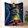 Cosmic Cat Pattern Flannel printed blanket suitable for all seasons suitable for living room office sofa and travel 180x250CM