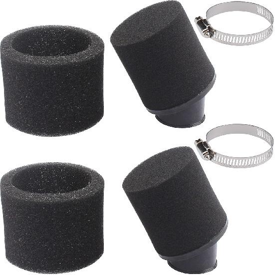 2Pcs Universal 44mm 45mm 46mm Angled Double Foam Pod Performance Filter 50cc 70cc 90cc 110cc 125cc ATV Quad Scooter Go Kart Moped Pit Dirt Pocket