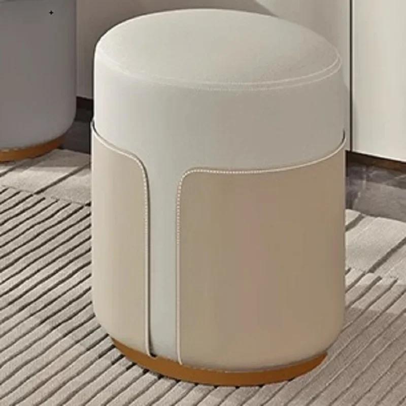 Simple Leather Stool Round Small Low Stool Household Sofa Stool  Coffee Table Living Room