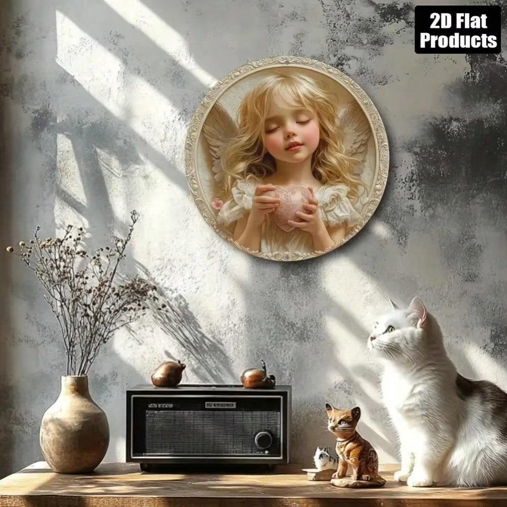 Vintage Shy Angel Metal Sign Gold Wings Retro Wall Decor Home Bar Kitchen