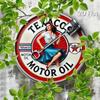 Texaco Vintage Motor Oil Retro Metal Tin Sign Round Wall Art Decor for Bar Cafe Garage