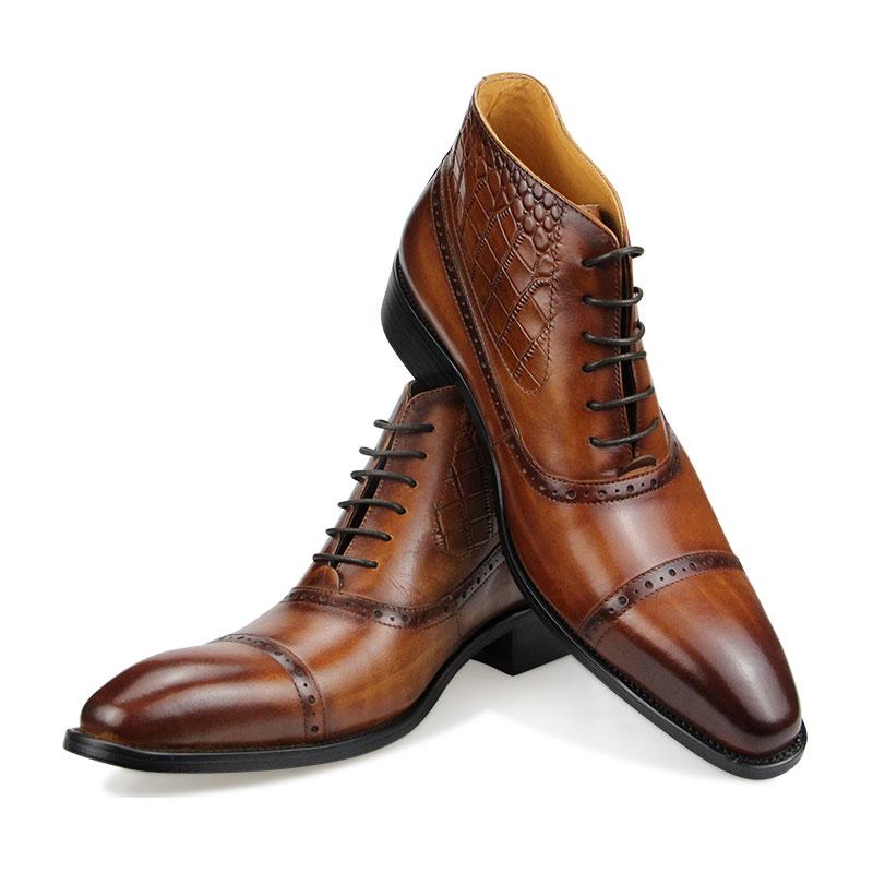 Fashion Luxury Genuine Leather Men Ankle Boot Fashion Wedding Dress Elegant Formal Office Pointed Toe Lace-up Shoe Brogue Adult Boot