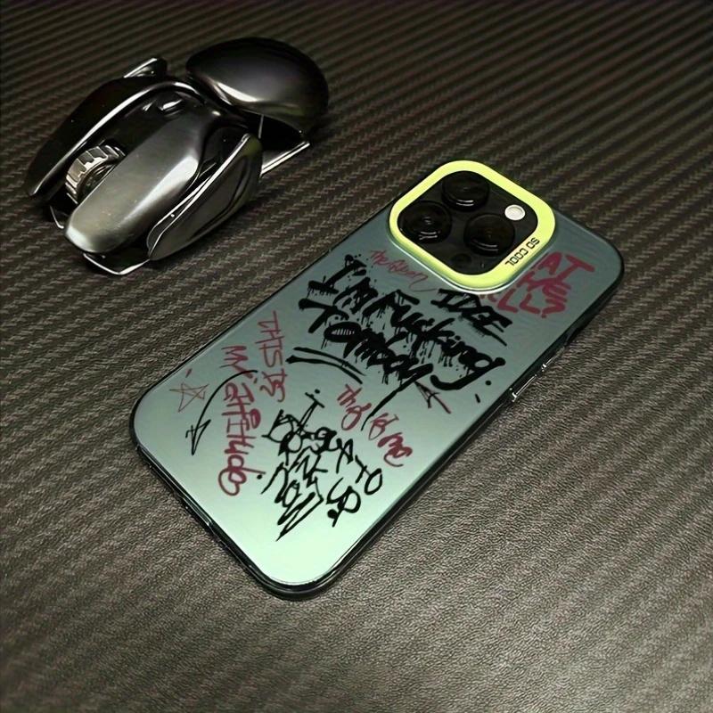 Graffiti English Writing IMD Material Silvery Phone Case for iPhone 16 16E 15 14 13 12 11 Pro Max XR X 7 8 Plus Shockproof Cover
