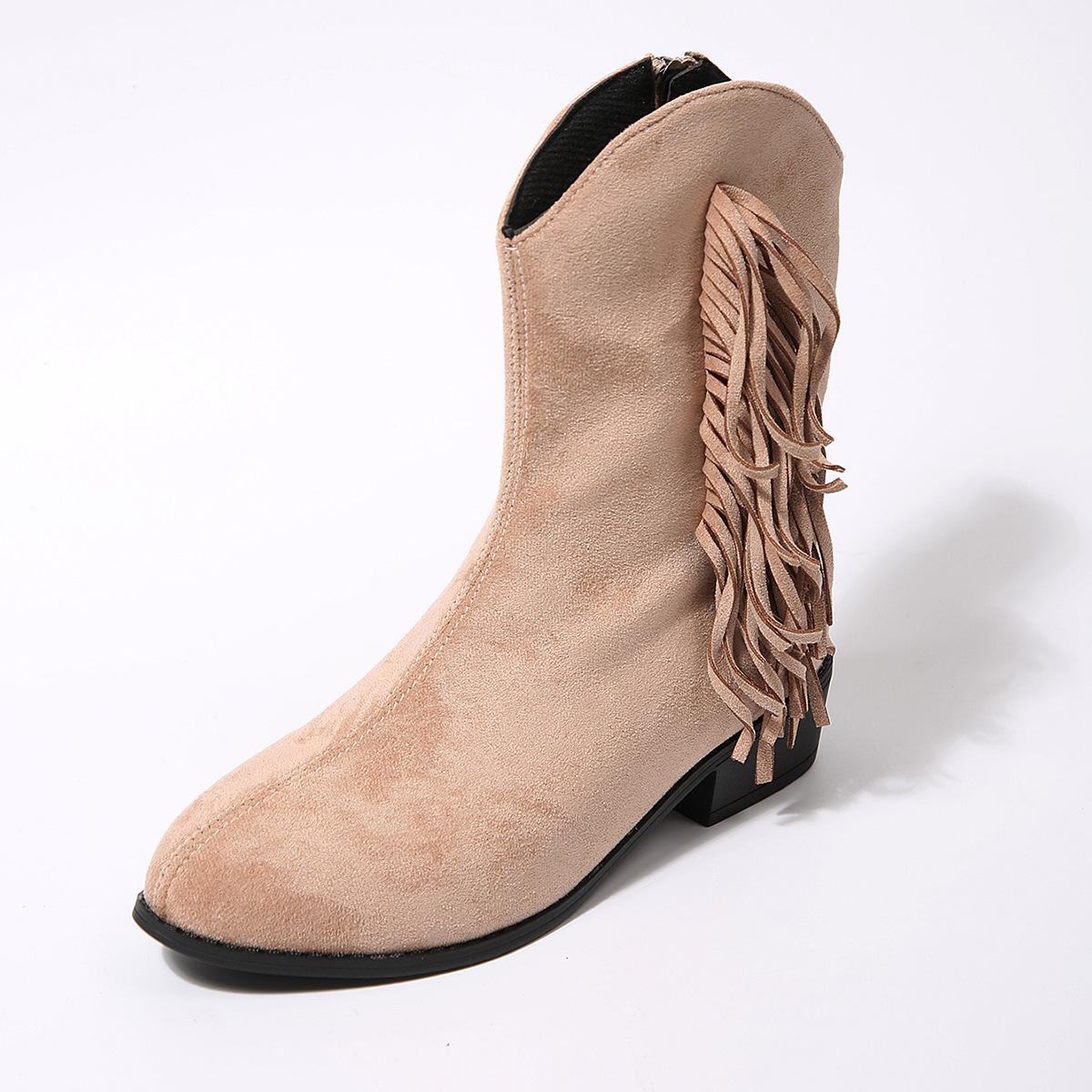 

Fringe Boots Women s Winter 2025 New Plus-size British-style Thick-heeled V-mouth Booties 43