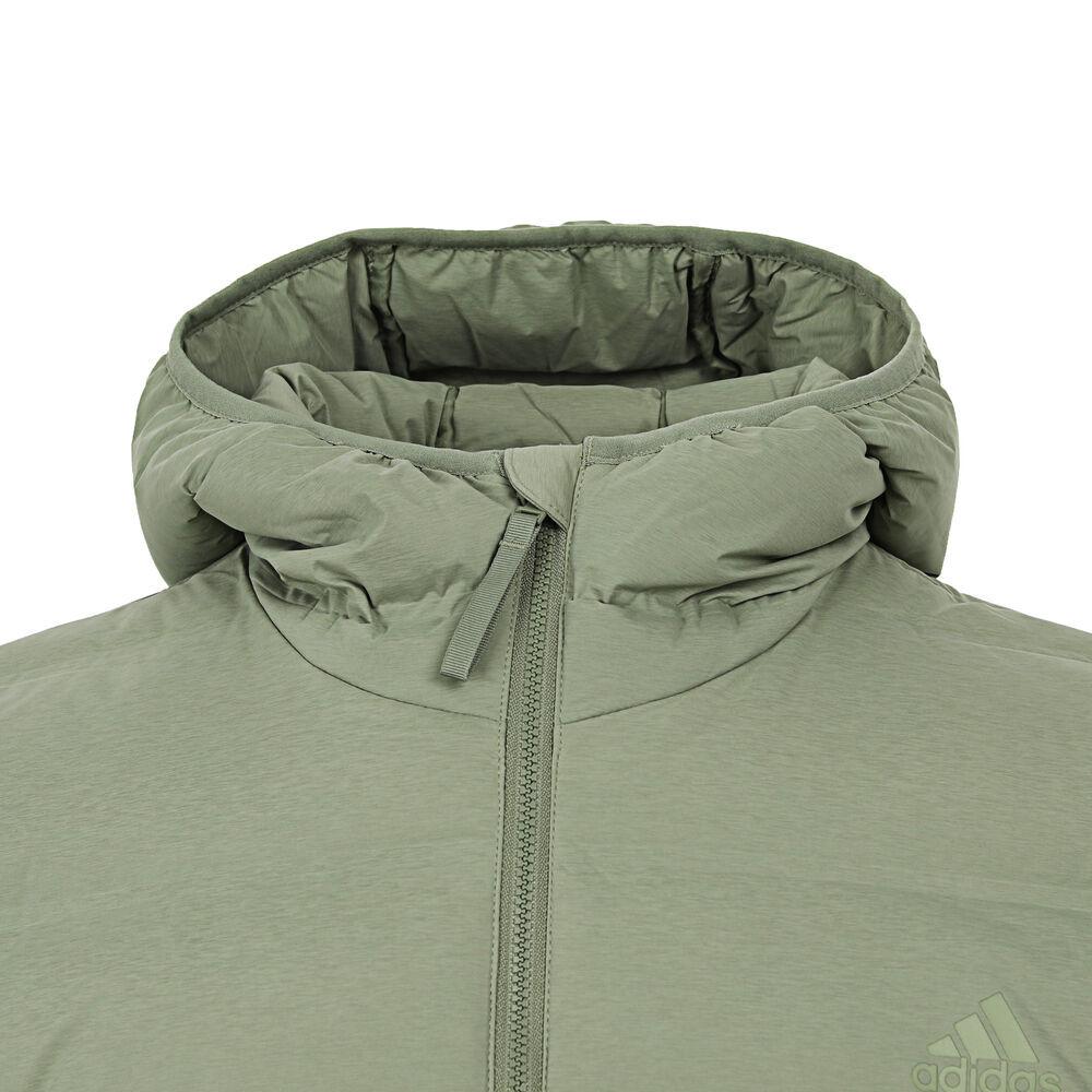 adidas Helionic S Ho J Giacca Piumino da Uomo con Cappuccio Tinta Unita Moda Confortevole Manica Lunga Verde IZ4705
