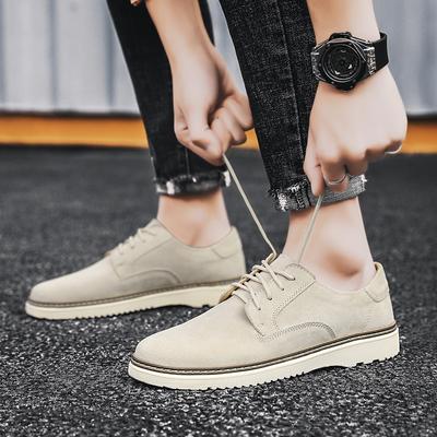 Men'New Popular Cow Suede Leather Casual Handmade Board Shoes Mens Sand/Khaki Casual Shoes Lace-up Footwear Handmade Board Shoes