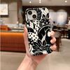 Artistic Graphic Black White Botanic Leaves Hidden Cat Pattern Line Film Aesthetic Protective Shockproof Bumper Cover For iPhone 14 15 16 Pro Max Plus