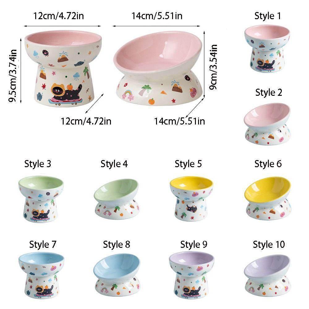 Ceramic Cat Bowl Anti Tipping Large Capacity Dog Food Feeding Basin Flat/Slanted Mouth Non-slip Pet High Foot Bowl Kitten Puppy