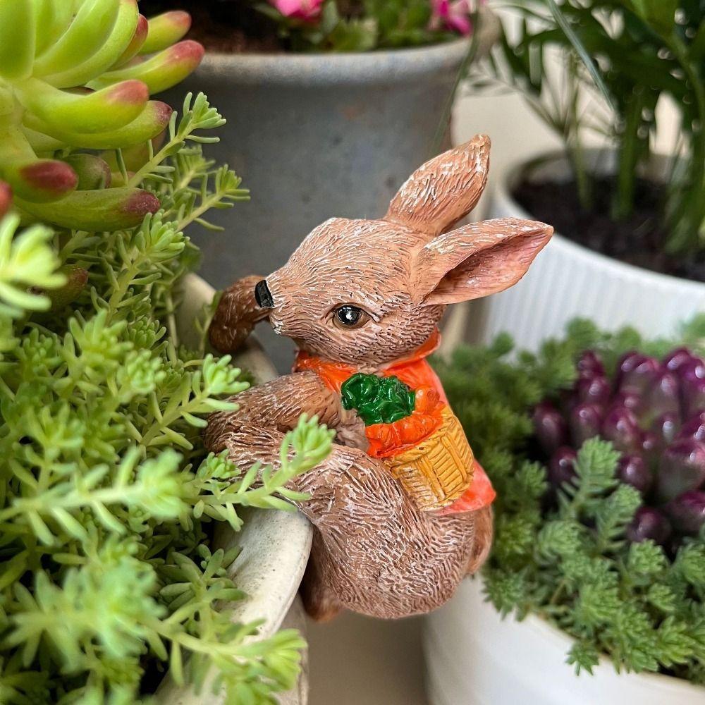 Adorable Rabbit Flower Pot Hanger Resin Bunny Statue Climbing Bunny Figurine  Lawn Patio