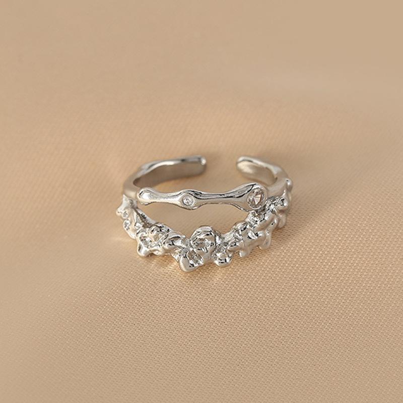 

Стиль Инс Уникальное Неправильное Кольцо Лава Женское Открытое Регулируемое Кольцо с Покрытием из Белого Золота