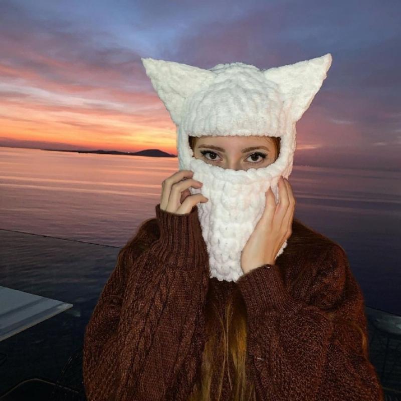 Girls Cat Ear Hat Y2K Knitted Hat Cute Cat Ear Gifts Warm Hat Adult Children Knitted Chenille Yarn Halloween Photo Props