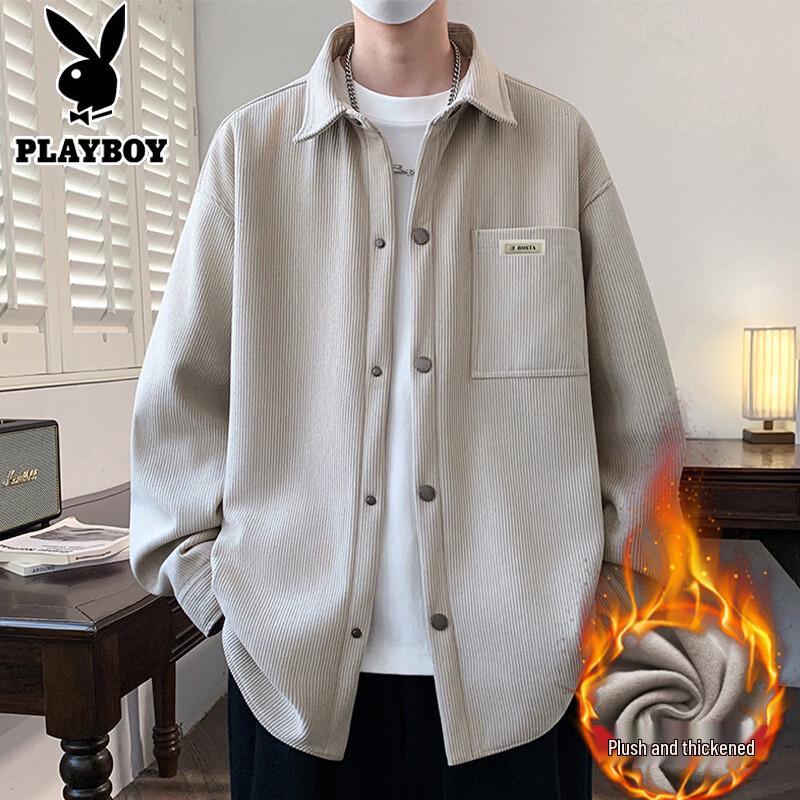 PLAYBOY Men s Thickened Fleece-Lined Lapel Jacket M