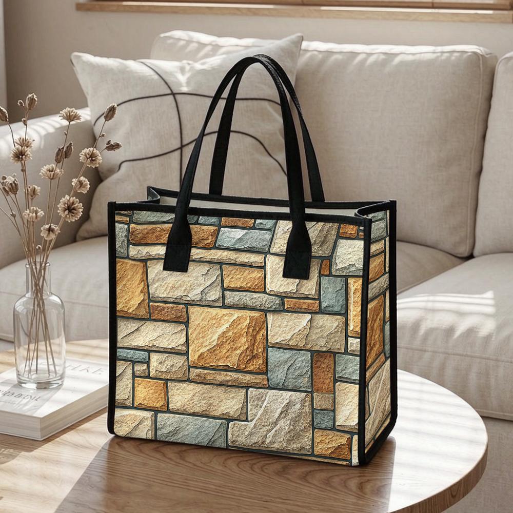 Stone Texture Pattern Tote Bag for Women Daily Use Fashionable Casual Large Capacity Handbag
