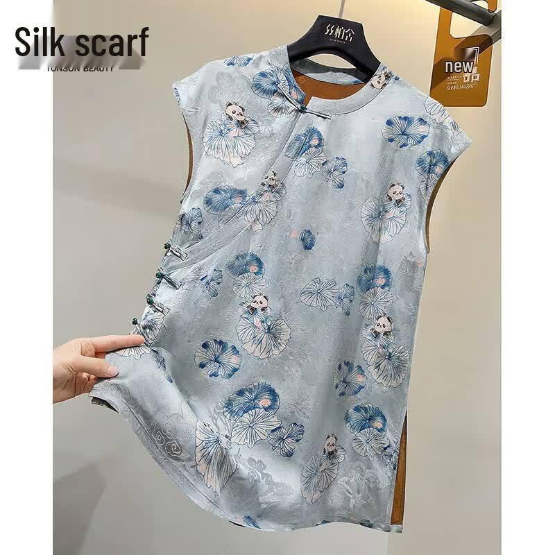 Women s New Chinese Style Printed Shirt with Frog Buttons L