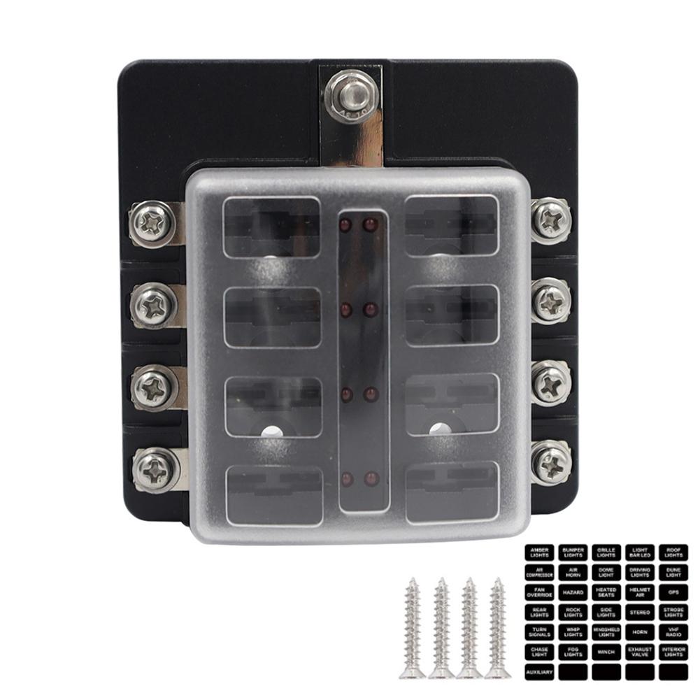 12V~24V 6/8/10/12/ Ways Blade Holder Fuse Relay Box Terminal Circuit Fuse Box with LED Warning Light Circuit Fuse Box Car Panel