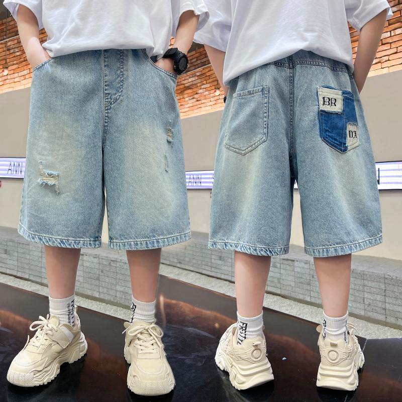 Boys' shorts summer clothes 2026 new item, mid size boys' summer denim cropped pants, boys' versatile pants