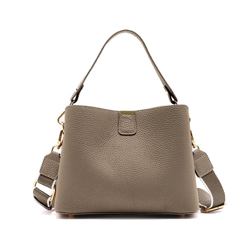 Genuine Leather Shoulder Bucket Bag Women Basket Tote Soft Handbag Genuine Leather Women Fashi Commuter One-shoulder Handbag