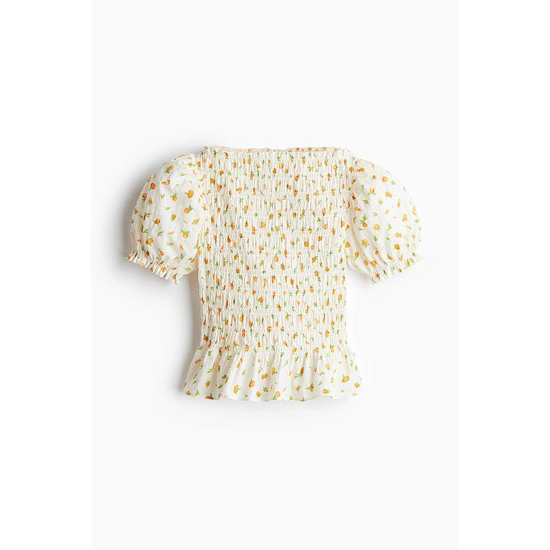 

HM 2025 Summer Women s Clothing New Shirt Pleated Tops 1286485 Cream/Orange 160/88