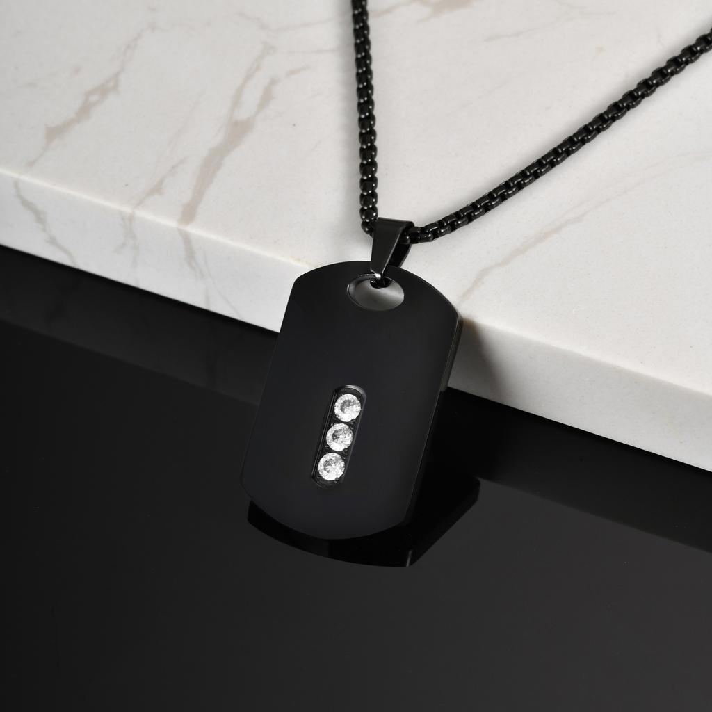 New Dogtag Necklace for Men Boys,Waterproof Zircon Geometric Pendant Necklace,Birthday Father'Day Gift