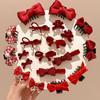 2Pcs New Year Red Bow Hair Clip For Women Cute Small Pearl Side Clip Bowknot Hairpin Girls Party Headdress Hair Accessories