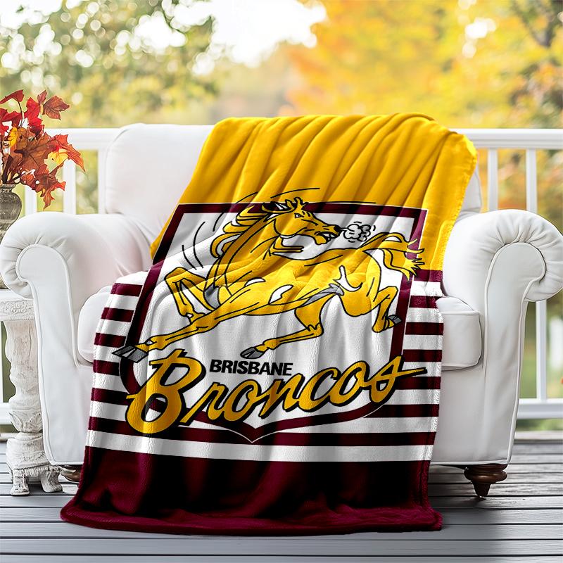 Brisbane Broncos Flannel Blanket Soft All-Season Throw, Design for Camping, Car Travel, Hiking Sofa, Bed, Office Perfect Gift for Parties