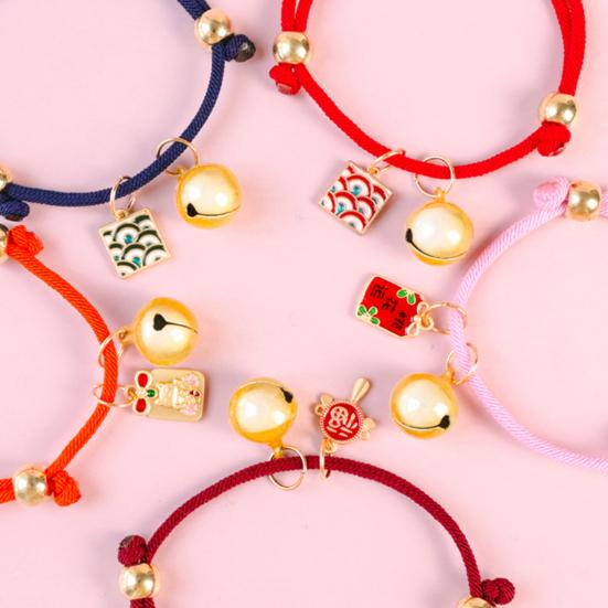 Pet Collar Chinese Style Attractive Adjustable Universal Cats Dogs Collar Necklace with Bell for Spring Festival