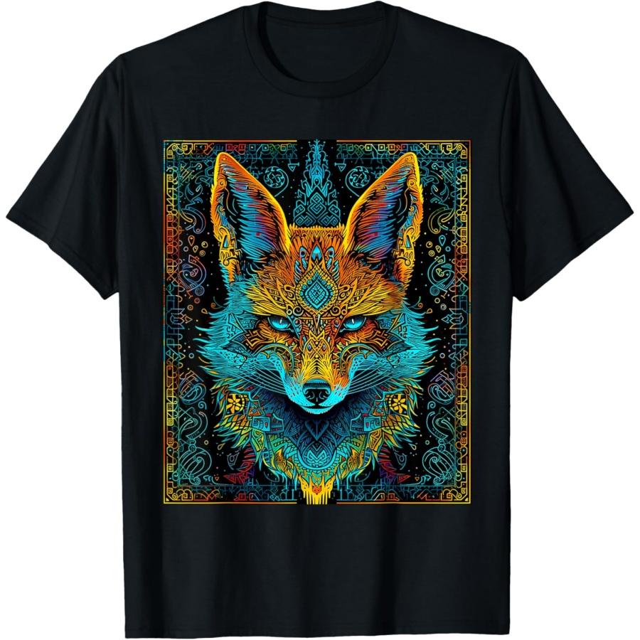 Fox Abstract Art Animal Geometric Mandala Graphic Fox T-Shirt S