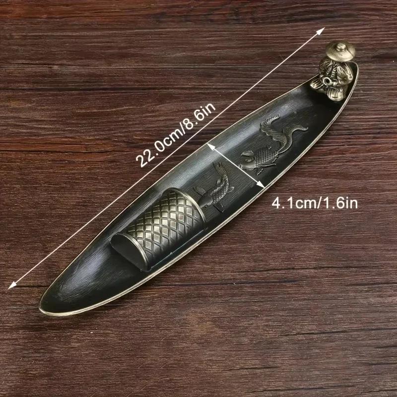Creative Bamboo Raft Incense Holder Boat with Old Men Fishing Design Long Leaf Censer for Home Decor Aromatherapy