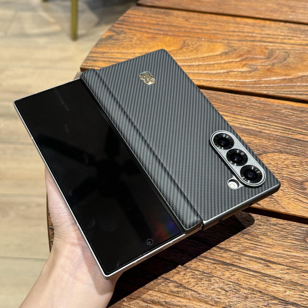 Applicable To W25 Leather Patterned Shell Samsung Zfold5 Folding Mobile Phone Case W24 Center Shaft