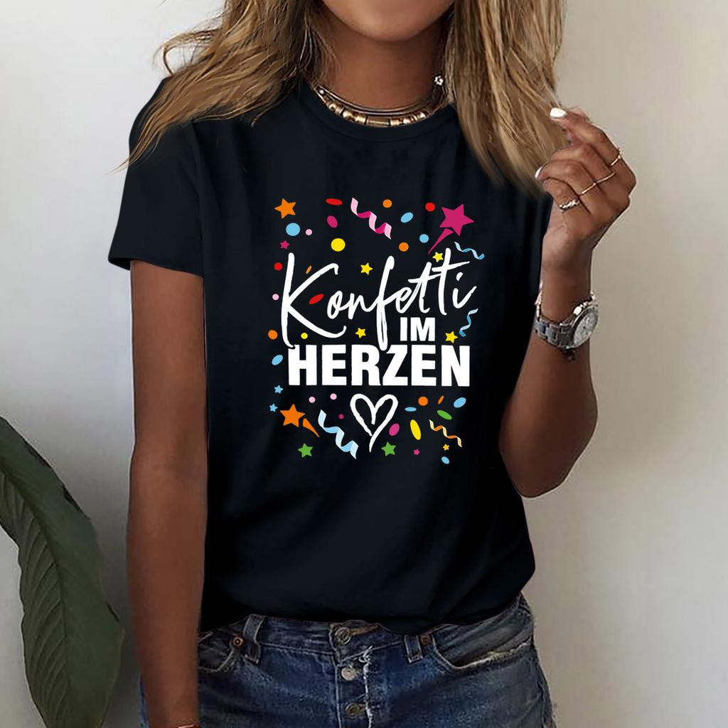 Women's Casual Printed T-Shirt Round Neck Pullover Short Sleeve Top