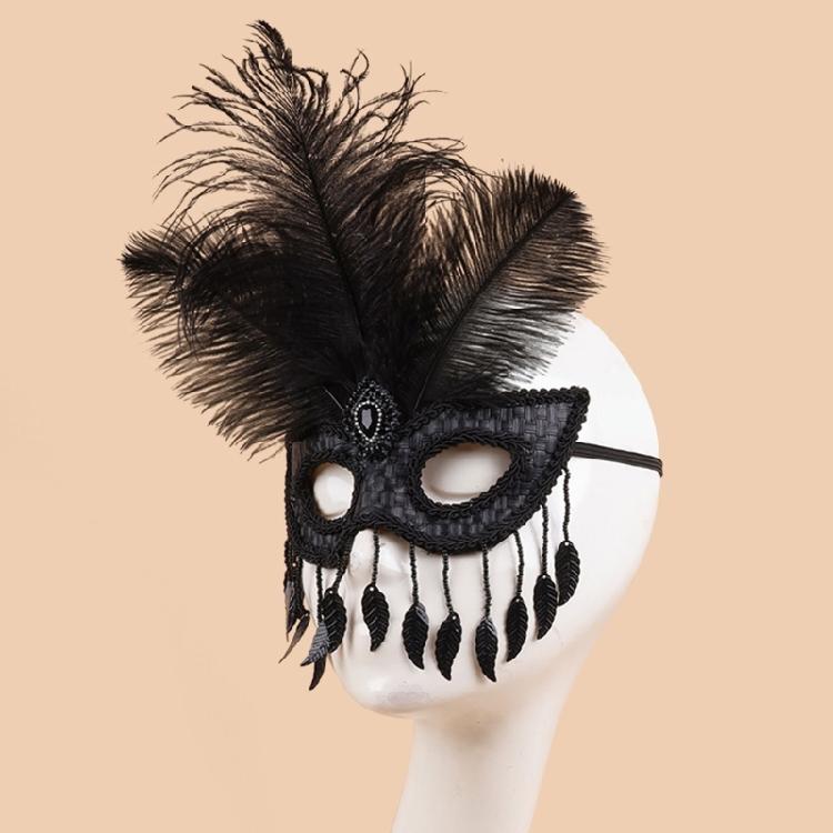 Eye Catching Feather Trimmed Plastic Masquerade Mask Breathable Design Halloween Accessory For Themed Parties Event