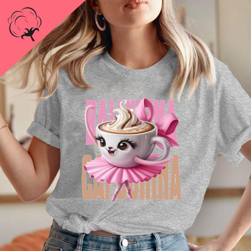 Ballerina Cappuccina Italian Brainrot Shirt Meme Funny Ballerina Dancing Coffee Beautiful Cute Kawaii Girl Clothes Cotton Tee
