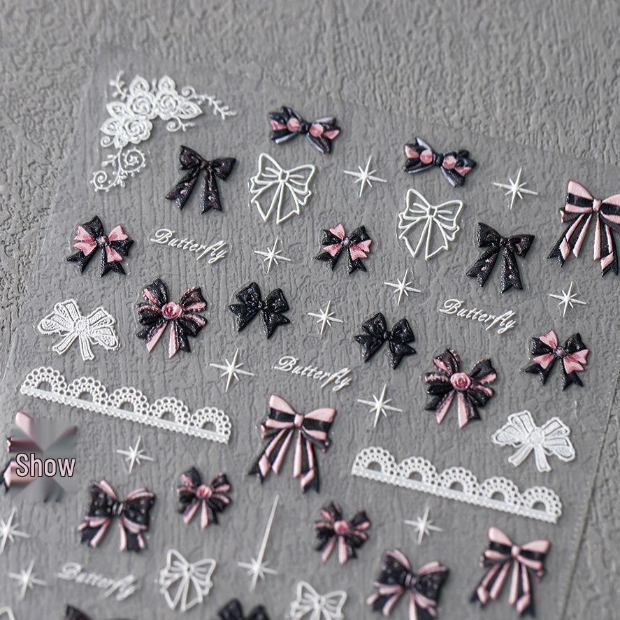 Embossed Ballet Style Lace Bow Nail Art Stickers - DIY Decorative Internet Celebrity Design Experience Pack [Lace Bow] - 1 Sheet