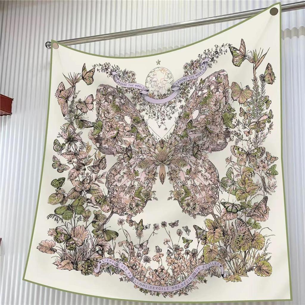 90cm Large Twill Silk Scarf: High-Quality, Fashionable Square Print, Versatile Shawl with Sun Protection