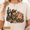 Cowboy Frog Camping Shirt, Cute Frog Campfire Tee, Desert Smores Graphic, Infant Bodysuit Toddler Youth Adult Shirt Gift