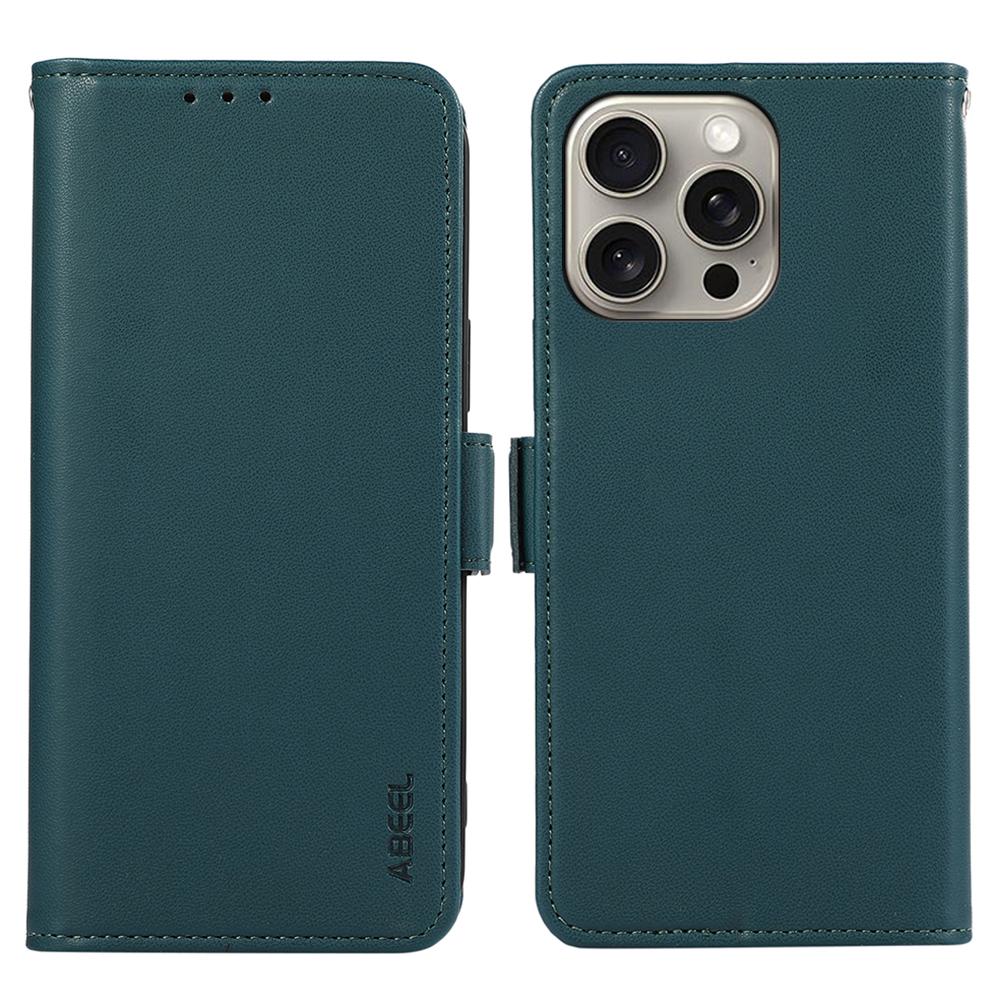 ABEEL For iPhone 16 Pro Leather Case RFID Blocking Phone Cover with Dual Magnetic Clasps