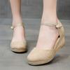 Womens Sandalias Wedges Comfortable Pointed Hemp Rope Weaving Casual Shoes