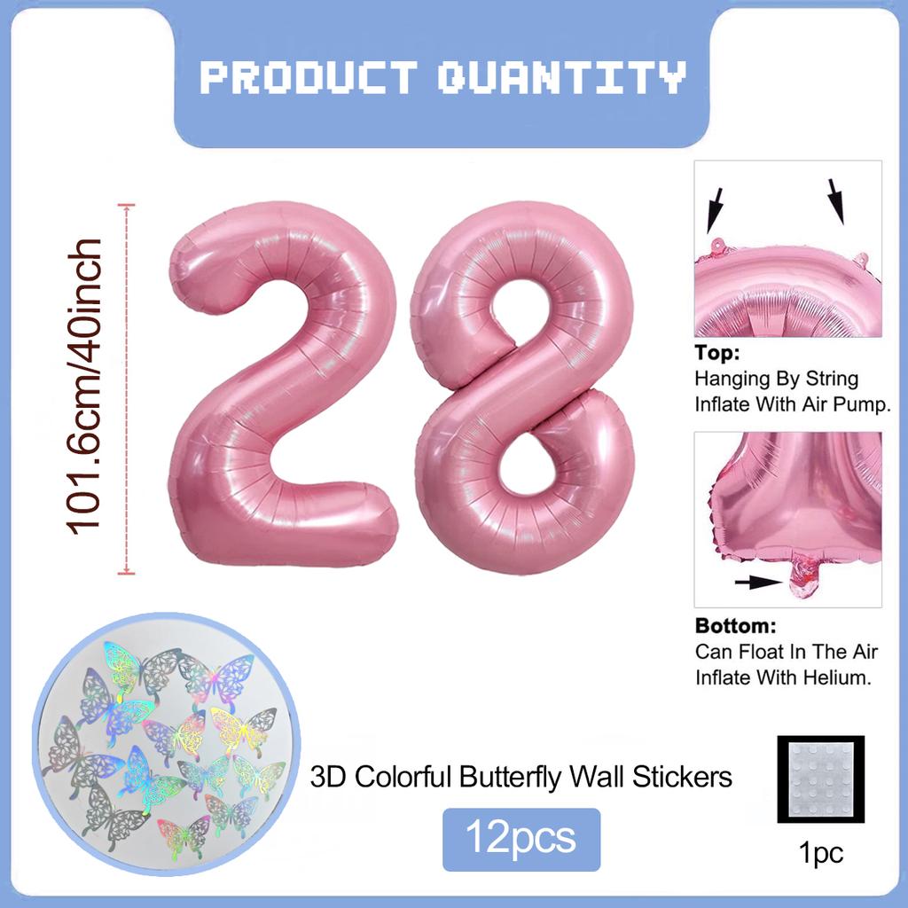 Pink Butterfly Number Balloon, 3D Stereoscopic Butterfly Number 0-9 Used for Anniversary Birthday Party Photography
