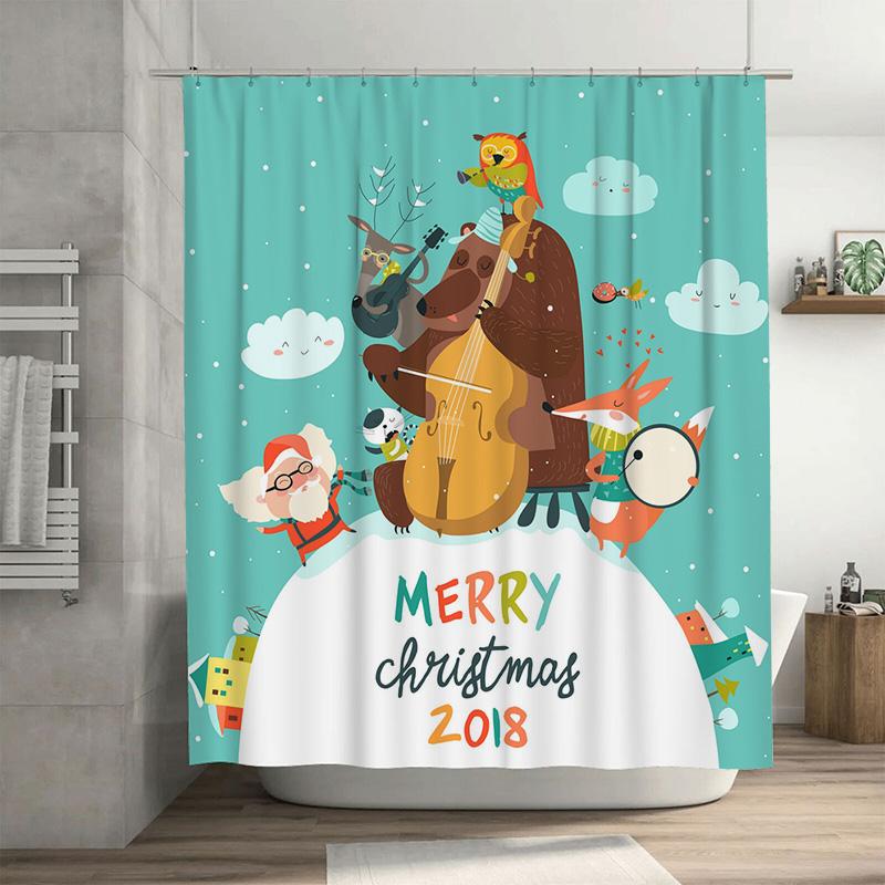 

Tu Festive Forest Animals Shower Curtain Merry Christmas Holiday Deer Fox Woodland Bathroom Decor Rustic Nature Home Decor Gift W60H190(CM)-1 Pcs