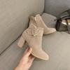 Short Boots Suede Velvet Single Boots Round Head Large Size Autumn and Winter New Red Wedding Shoes Thick Heel High Heels Fashion Women