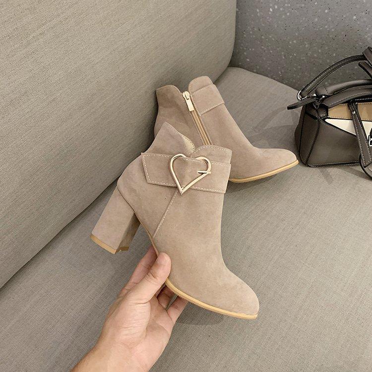 Short Boots Suede Velvet Single Boots Round Head Large Size Autumn and Winter New Red Wedding Shoes Thick Heel High Heels Fashion Women