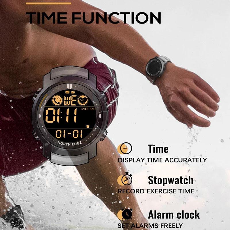 NORTH EDGE Men's Digital Watch Military Waterproof 50M Running Sports Pedometer Stopwatch Watch Heart Rate Wristband Android IOS