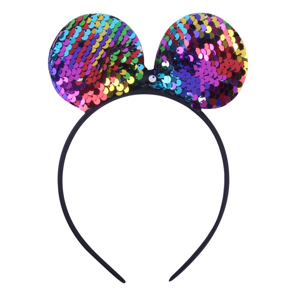 Shiny Sequin Mouse Ear Headband Cute Hair Hoop for Girls & Women Theme Birthday Party Accessory