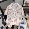 Summer Draping Floral Print Short Sleeve Shirt Men's Niche Loose Korean Style Hawaiian Cuban Collar Shirt Half Sleeve Top
