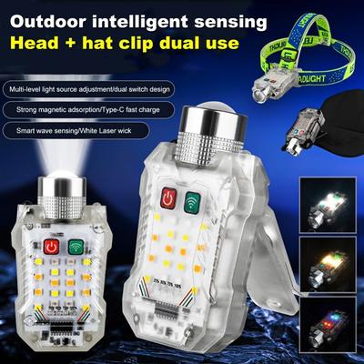 LED Induction Headlamp Type-C Rechargable Portable Flashlight Motion Sensor Multifunctional Headlight 13 Gears for Night Fishing